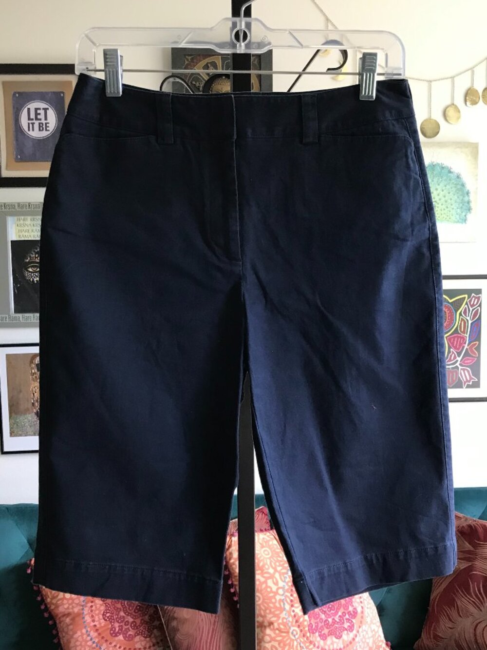 TALBOTS size 4 Navy Blue Stretch Cotton Chino Bermuda Walking Shorts